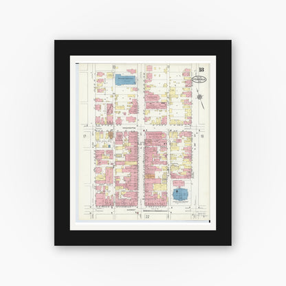 Old map wall art mockup — black gallery frame with white mat — Sanborn Fire Insurance Map from Steubenville, Jefferson County, Ohio (1913), Sheet #0018