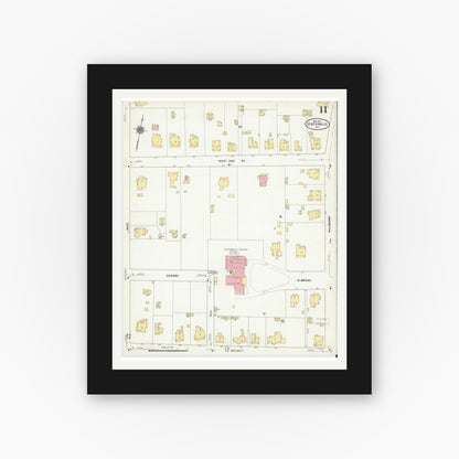 Old map wall art mockup — black gallery frame with white mat — Sanborn Fire Insurance Map from Statesville, Iredell County, North Carolina (1911), Sheet #0011