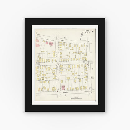 Old map wall art mockup — black gallery frame with white mat — Sanborn Fire Insurance Map from Kane, McKean County, Pennsylvania (1915), Sheet #0003
