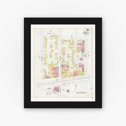 Old map wall art mockup — black gallery frame with white mat — Sanborn Fire Insurance Map from Passaic, Passaic County, New Jersey (1903), Sheet #0019