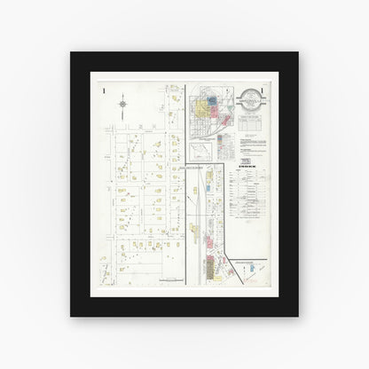 Old map wall art mockup — black gallery frame with white mat — Sanborn Fire Insurance Map from Marionville, Lawrence County, Missouri (1938) - Complete Map Set