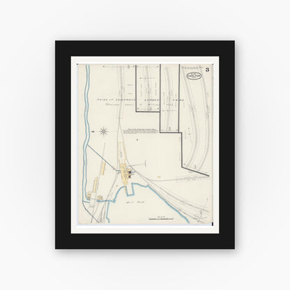 Old map wall art mockup — black gallery frame with white mat — Sanborn Fire Insurance Map from Carlton, Carlton County, Minnesota (1892), Sheet #0003