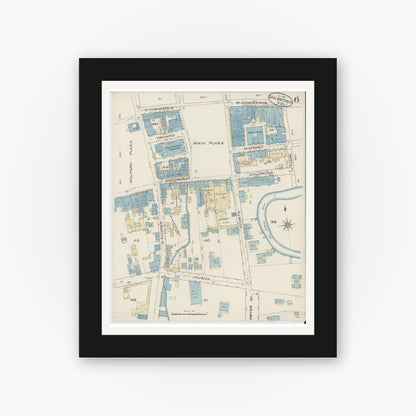 Old map wall art mockup — black gallery frame with white mat — Sanborn Fire Insurance Map from San Antonio, Bexar County, Texas (1885), Sheet #0006