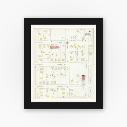 Old map wall art mockup — black gallery frame with white mat — Sanborn Fire Insurance Map from Monmouth, Warren County, Illinois (1913), Sheet #0006