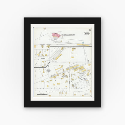 Old map wall art mockup — black gallery frame with white mat — Sanborn Fire Insurance Map from Jackson, Jackson County, Minnesota (1900), Sheet #0005