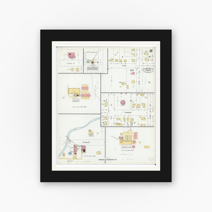 Old map wall art mockup — black gallery frame with white mat — Sanborn Fire Insurance Map from Canton, Fulton County, Illinois (1902), Sheet #0009