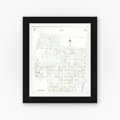 Old map wall art mockup — black gallery frame with white mat — Sanborn Fire Insurance Map from West Liberty, Logan County, Ohio (1948), Sheet #0004