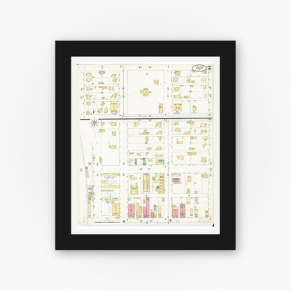 Old map wall art mockup — black gallery frame with white mat — Sanborn Fire Insurance Map from Sibley, Osceola County, Iowa (1900), Sheet #0002