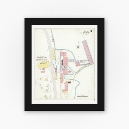 Old map wall art mockup — black gallery frame with white mat — Sanborn Fire Insurance Map from York Haven, York County, Pennsylvania (1908), Sheet #0002