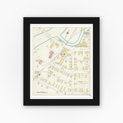Old map wall art mockup — black gallery frame with white mat — Sanborn Fire Insurance Map from Ridgway, Elk County, Pennsylvania (1915), Sheet #0004