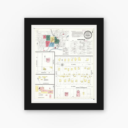 Old map wall art mockup — black gallery frame with white mat — Sanborn Fire Insurance Map from Cherokee, Cherokee County, Iowa (1909) â€” Complete Set