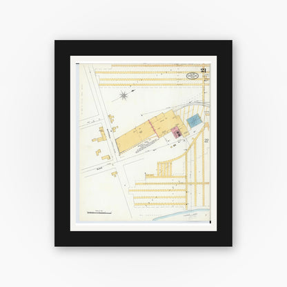 Old map wall art mockup — black gallery frame with white mat — Sanborn Fire Insurance Map from Cadillac, Wexford County, Michigan (1906), Sheet #0021