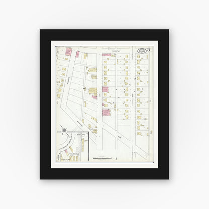 Old map wall art mockup — black gallery frame with white mat — Sanborn Fire Insurance Map from Zeigler, Franklin County, Illinois (1921), Sheet #0003