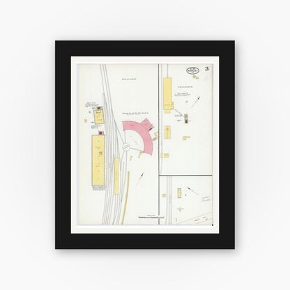 Old map wall art mockup — black gallery frame with white mat — Sanborn Fire Insurance Map from Hamlet, Richmond County, North Carolina (1905), Sheet #0003
