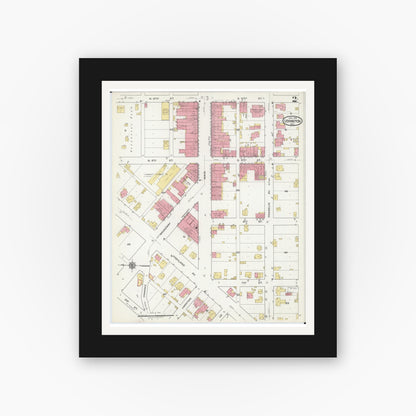 Old map wall art mockup — black gallery frame with white mat — Sanborn Fire Insurance Map from Lexington, Lafayette County, Missouri (1918), Sheet #0002