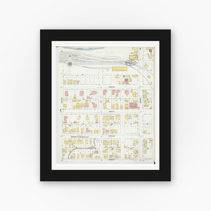 Old map wall art mockup — black gallery frame with white mat — Sanborn Fire Insurance Map from Bridgeport, Belmont County, Ohio (1903), Sheet #0006