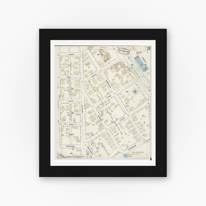 Old map wall art mockup — black gallery frame with white mat — Sanborn Fire Insurance Map from Ishpeming, Marquette County, Michigan (1884), Sheet #0003