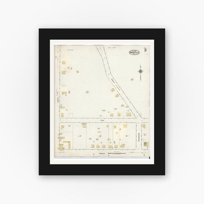 Old map wall art mockup — black gallery frame with white mat — Sanborn Fire Insurance Map from Mansfield, Tarrant County, Texas (1933), Sheet #0003
