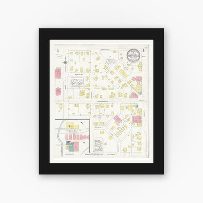 Old map wall art mockup — black gallery frame with white mat — Sanborn Fire Insurance Map from Perryopolis, Fayette County, Pennsylvania (1927) - Complete Map Set
