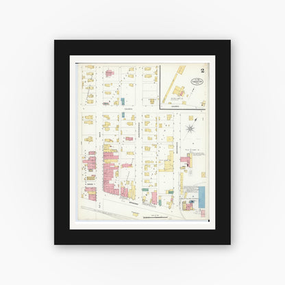Old map wall art mockup — black gallery frame with white mat — Sanborn Fire Insurance Map from Swanton, Fulton County, Ohio (1908), Sheet #0002