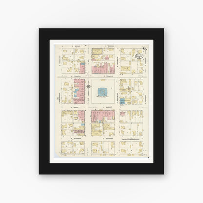Old map wall art mockup — black gallery frame with white mat — Sanborn Fire Insurance Map from Spencer, Owen County, Indiana (1912), Sheet #0006