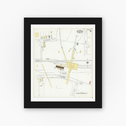 Old map wall art mockup — black gallery frame with white mat — Sanborn Fire Insurance Map from Glen Lyon, Luzerne County, Pennsylvania (1921), Sheet #0006