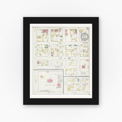 Old map wall art mockup — black gallery frame with white mat — Sanborn Fire Insurance Map from Rolla, Phelps County, Missouri (1893) - Complete Map Set