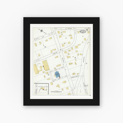 Old map wall art mockup — black gallery frame with white mat — Sanborn Fire Insurance Map from Wellesley, Norfolk County, Massachusetts (1919), Sheet #0006