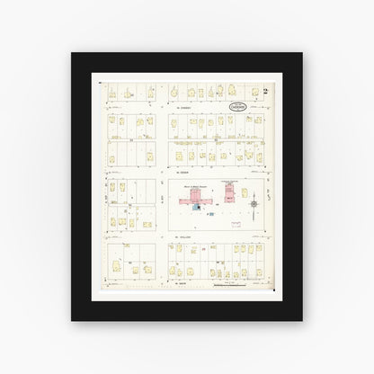 Old map wall art mockup — black gallery frame with white mat — Sanborn Fire Insurance Map from Cherokee, Cherokee County, Iowa (1914), Sheet #0002