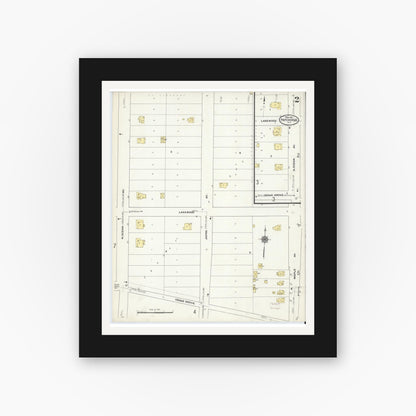 Old map wall art mockup — black gallery frame with white mat — Sanborn Fire Insurance Map from Patchogue, Suffolk County, New York (1910) - Complete Map Set