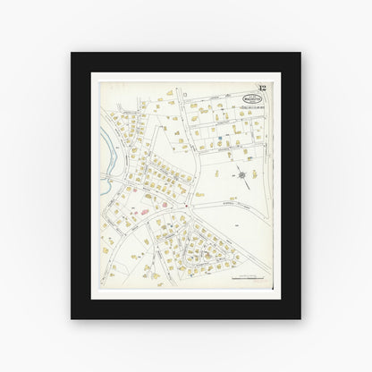 Old map wall art mockup — black gallery frame with white mat — Sanborn Fire Insurance Map from Winchester, Middlesex County, Massachusetts (1916), Sheet #0012
