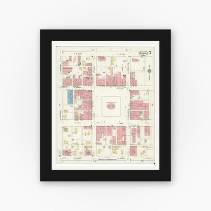 Old map wall art mockup — black gallery frame with white mat — Sanborn Fire Insurance Map from Neosho, Newton County, Missouri (1916), Sheet #0007