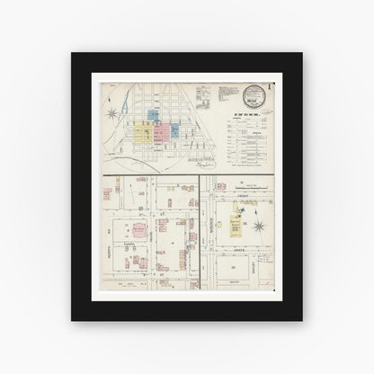 Old map wall art mockup — black gallery frame with white mat — Sanborn Fire Insurance Map from Media, Delaware County, Pennsylvania (1887), Sheet #0001