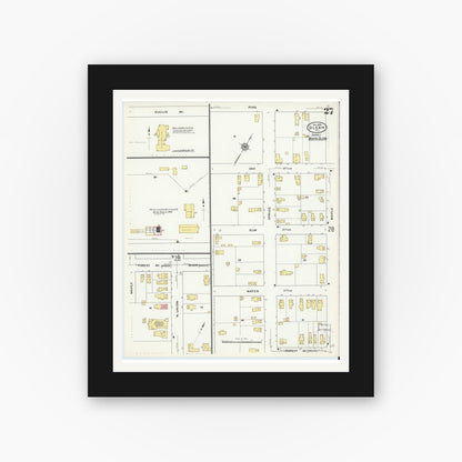 Old map wall art mockup — black gallery frame with white mat — Sanborn Fire Insurance Map from Olean, Cattaraugus County, New York (1909), Sheet #0027