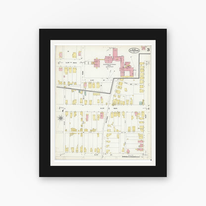 Old map wall art mockup — black gallery frame with white mat — Sanborn Fire Insurance Map from Bloomsburg, Columbia County, Pennsylvania (1907), Sheet #0003