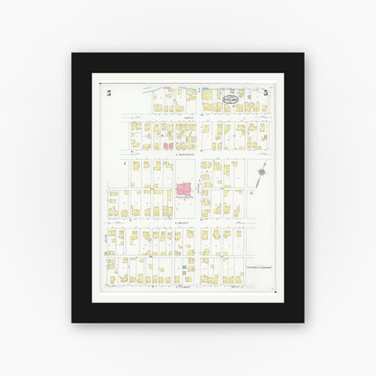 Old map wall art mockup — black gallery frame with white mat — Sanborn Fire Insurance Map from Ashland, Ashland County, Ohio (1930), Sheet #0005