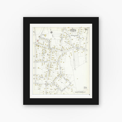 Old map wall art mockup — black gallery frame with white mat — Sanborn Fire Insurance Map from Stoneham, Middlesex County, Massachusetts (1916), Sheet #0011