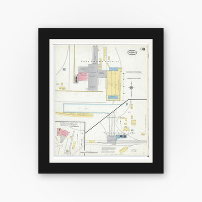 Old map wall art mockup — black gallery frame with white mat — Sanborn Fire Insurance Map from Alpena, Alpena County, Michigan (1910), Sheet #0038