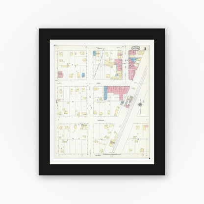 Old map wall art mockup — black gallery frame with white mat — Sanborn Fire Insurance Map from Peotone, Will County, Illinois (1914), Sheet #0004