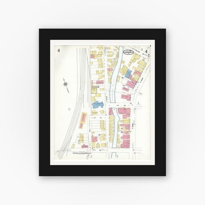 Old map wall art mockup — black gallery frame with white mat — Sanborn Fire Insurance Map from Carbondale, Lackawanna County, Pennsylvania (1923), Sheet #0004