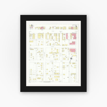 Old map wall art mockup — black gallery frame with white mat — Sanborn Fire Insurance Map from Monahans, Ward County, Texas (1940), Sheet #0003