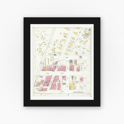 Old map wall art mockup — black gallery frame with white mat — Sanborn Fire Insurance Map from Casey, Clark County, Illinois (1906), Sheet #0002