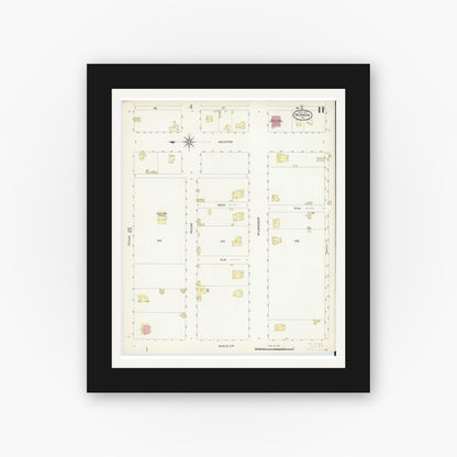 Old map wall art mockup — black gallery frame with white mat — Sanborn Fire Insurance Map from Vernon, Wilbarger County, Texas (1907), Sheet #0011