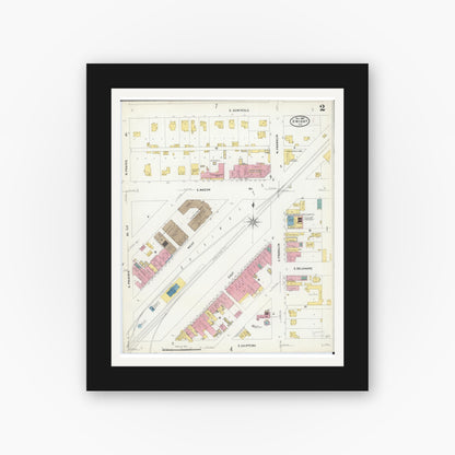 Old map wall art mockup — black gallery frame with white mat — Sanborn Fire Insurance Map from Dwight, Livingston County, Illinois (1907), Sheet #0002