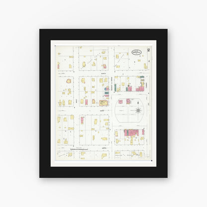 Old map wall art mockup — black gallery frame with white mat — Sanborn Fire Insurance Map from Knoxville, Knox County, Illinois (1909), Sheet #0002