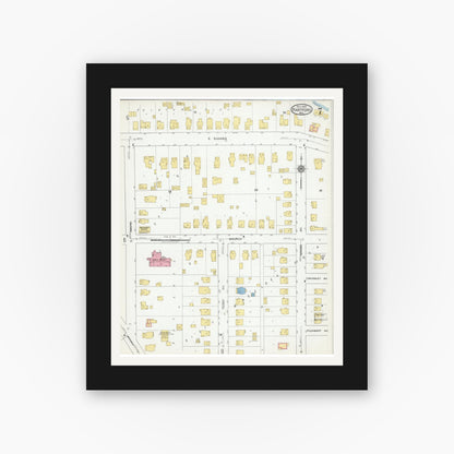 Old map wall art mockup — black gallery frame with white mat — Sanborn Fire Insurance Map from Hartford, Washington County, Wisconsin (1918), Sheet #0007