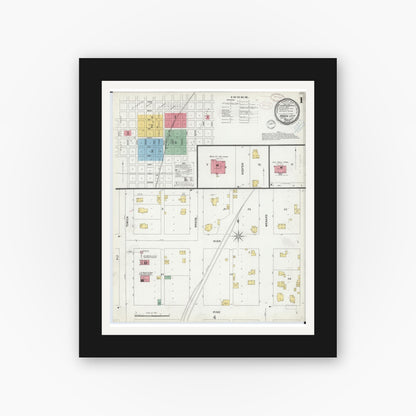 Old map wall art mockup — black gallery frame with white mat — Sanborn Fire Insurance Map from Mason City, Mason County, Illinois (1899), Sheet #0001