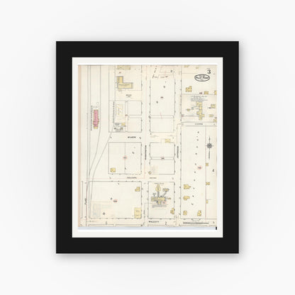 Old map wall art mockup — black gallery frame with white mat — Sanborn Fire Insurance Map from Pilot Point, Denton County, Texas (1940), Sheet #0003