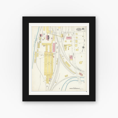 Old map wall art mockup — black gallery frame with white mat — Sanborn Fire Insurance Map from Ridgway, Elk County, Pennsylvania (1915), Sheet #0013