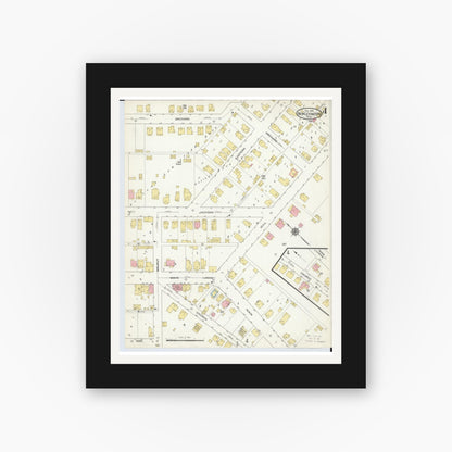 Old map wall art mockup — black gallery frame with white mat — Sanborn Fire Insurance Map from New Lexington, Perry County, Ohio (1916), Sheet #0004